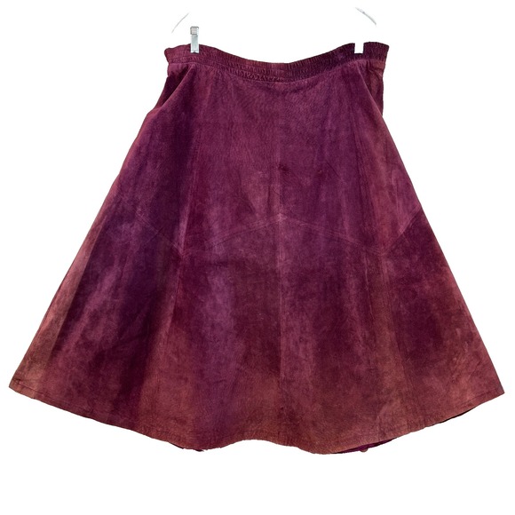 American Vintage Dresses & Skirts - Vintage Purple Burgundy Pig Suede Skirt Womens 12 Boho Midi Flared Distressed